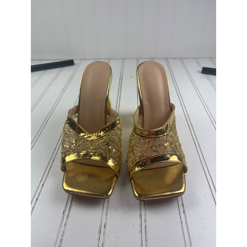 Vintage Y2K Gold Sequin Mesh Statement Mule Heels Women's Size 8-8.5 - Picture 2 of 8